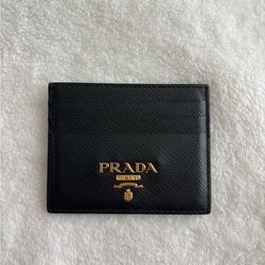 Prada Black Key and Card Holder with Gold Hardware